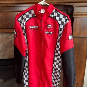 Men’s red racing race car driver Halloween costume zip up one piece size L